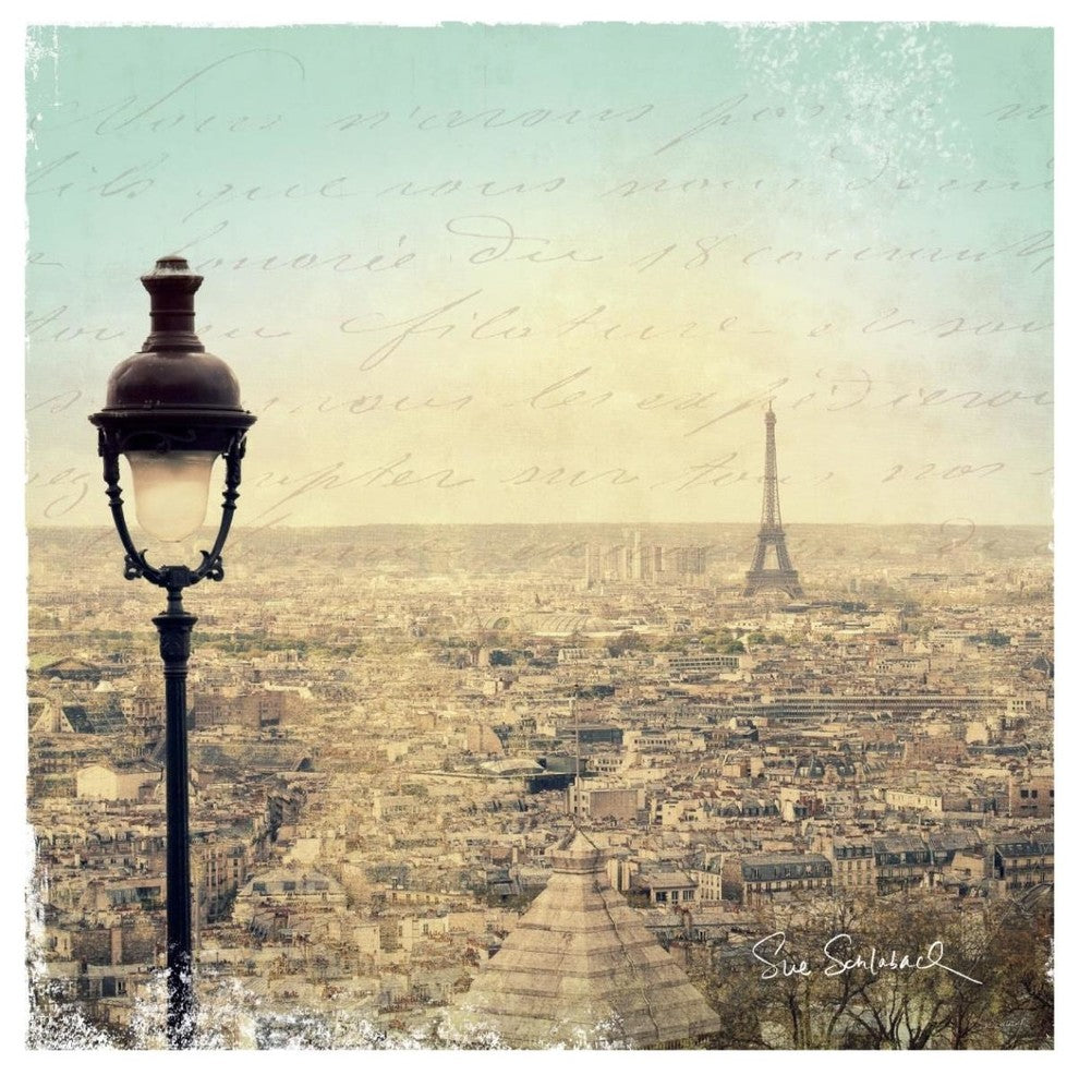 "Eiffel Landscape Letter Blue I" Digital Paper Print by Sue Schlabach, 42"x42"