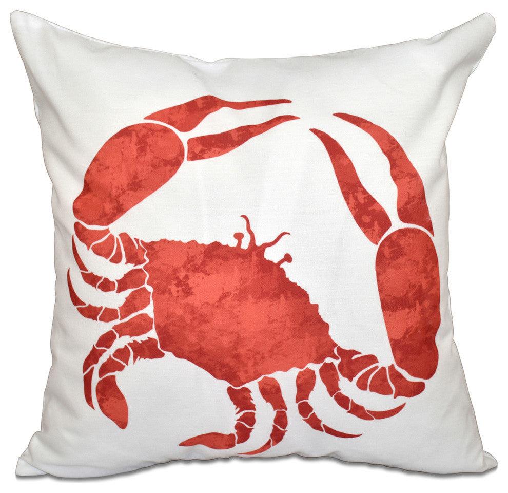Crab, Animal Print Pillow, Coral, 16"x16"