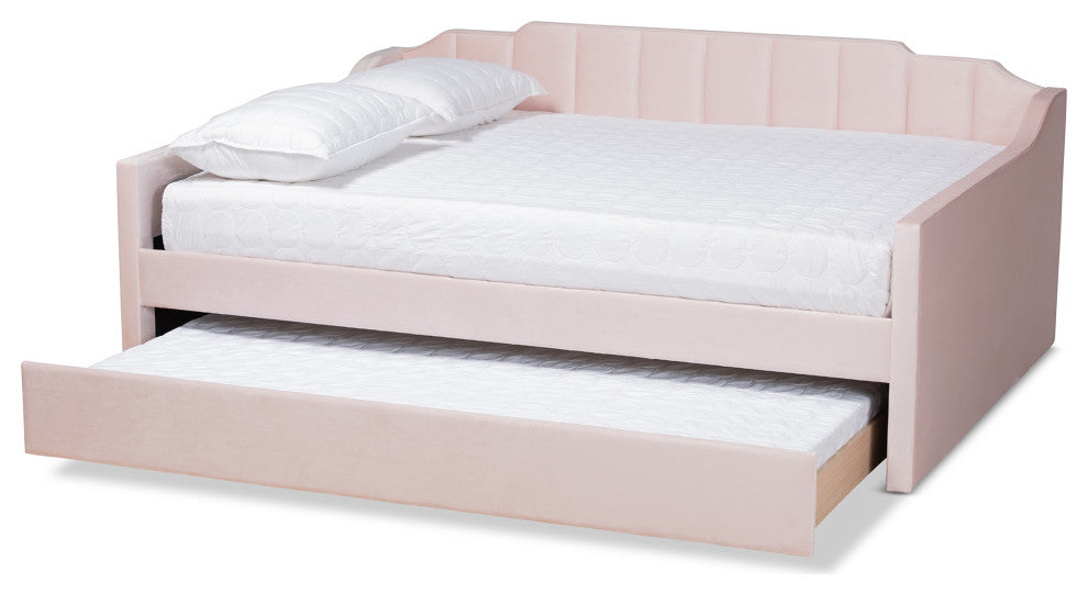 Zaida Modern Glam Trundle Daybed, Pink, Full