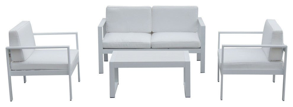 Benzara BM287851 Piece Outdoor Sofa, Chairs, /Table Set, Crisp White Aluminum