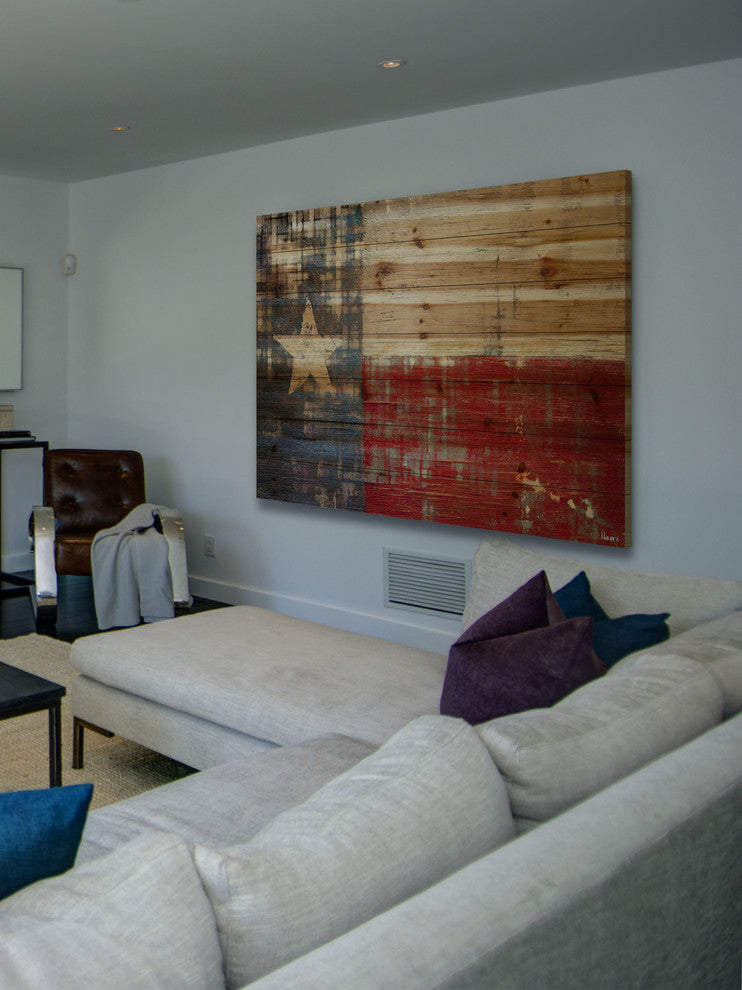 "Texas" Print on Natural Pine Wood, 60"x40"