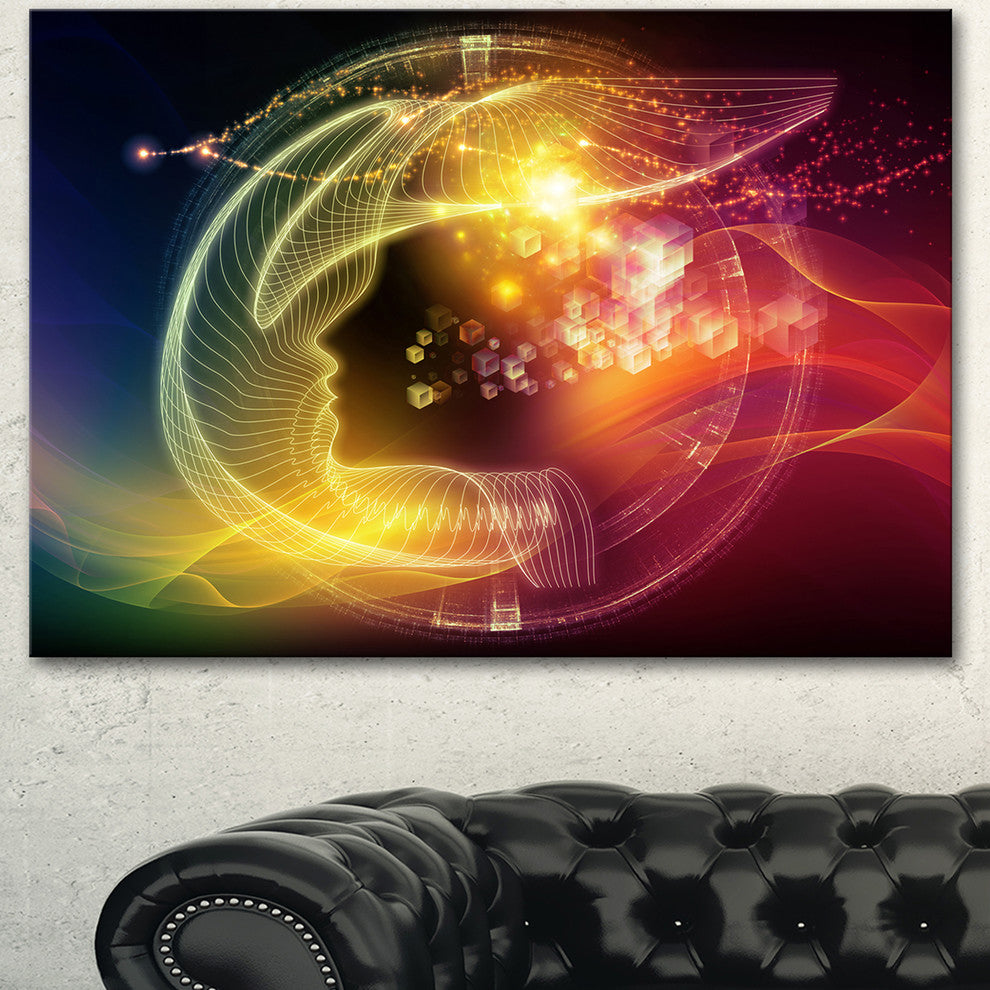 Illuminating Human Head Fractal, Abstract Canvas Wall Art Print, 40"x30"