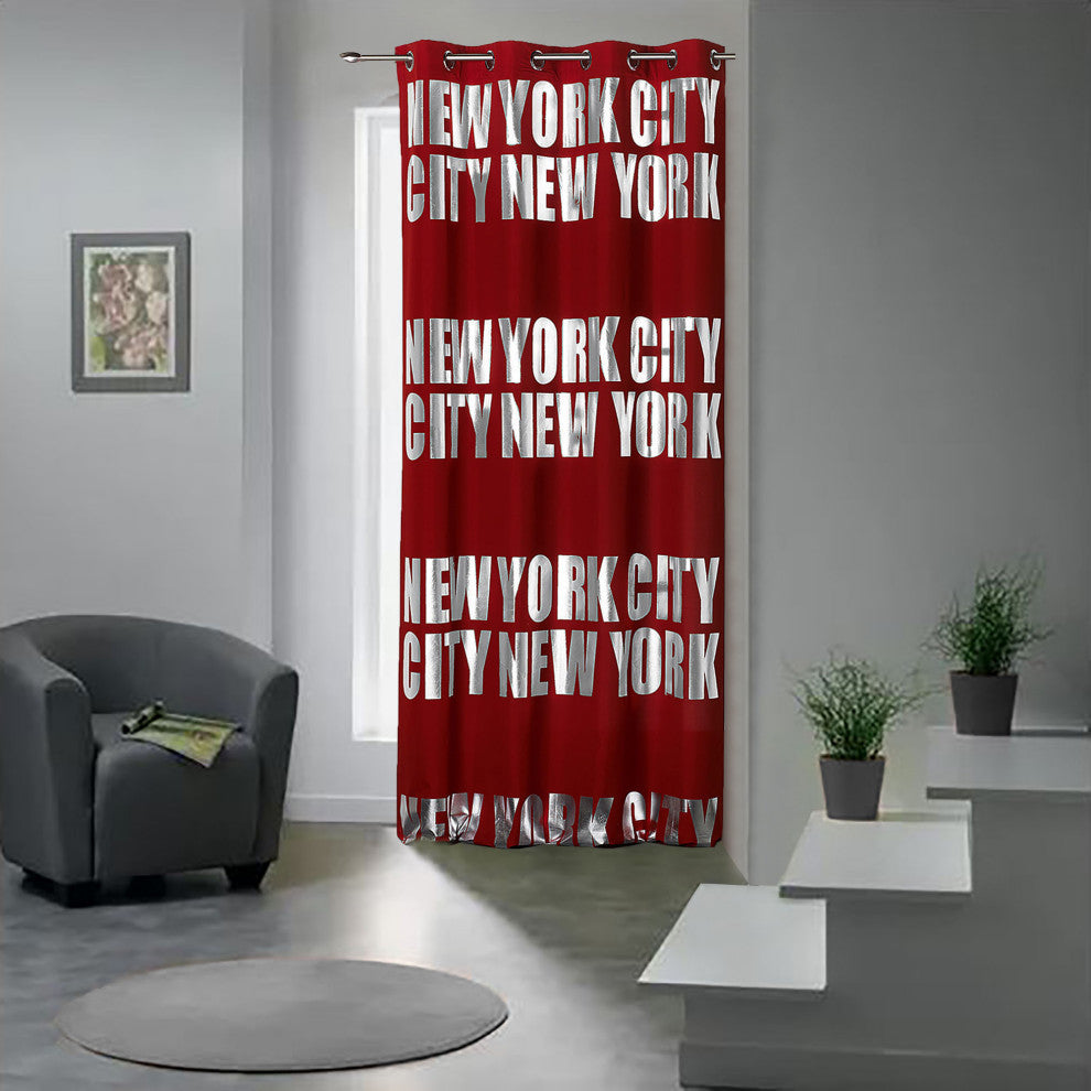 New York City Blackout Curtain Panel, Room Darkening Drapery, 102x55 Inch, Red, 1 Panel