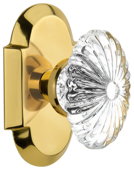 Double Cottage Plate With Oval Fluted Crystal Knob, Polished Brass