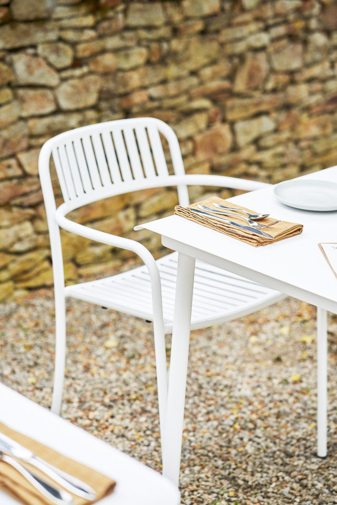 Patio Slatted Arm Chair Outdoor, White, Matte Fine Texture, Set of 2