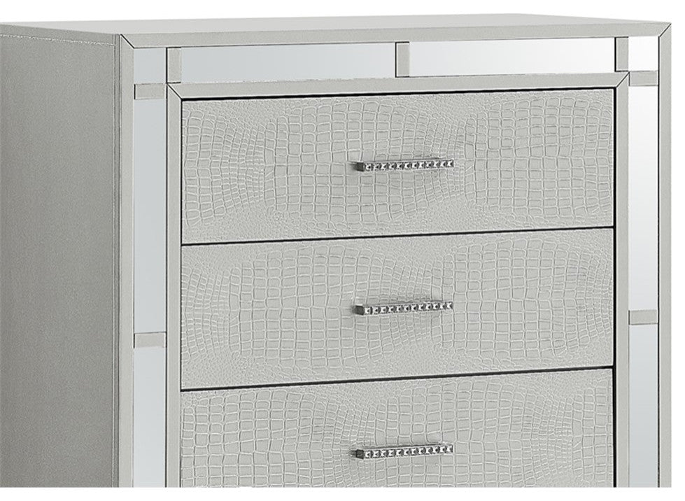 Maklaine Modern styled Wood 5 Drawer Chest Silver Champagne Finish