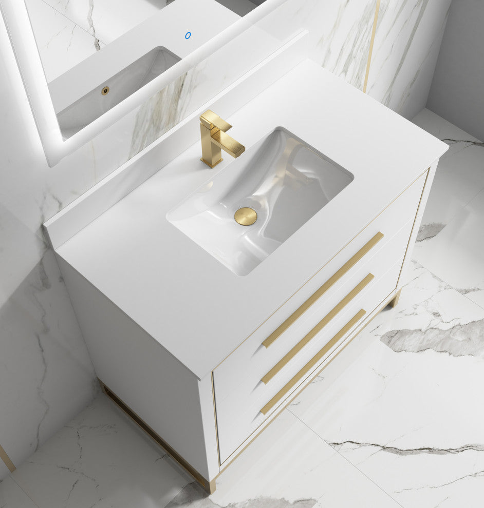 Alma Kathyia Freestanding Bath Vanity, Gold Hardware, 40"