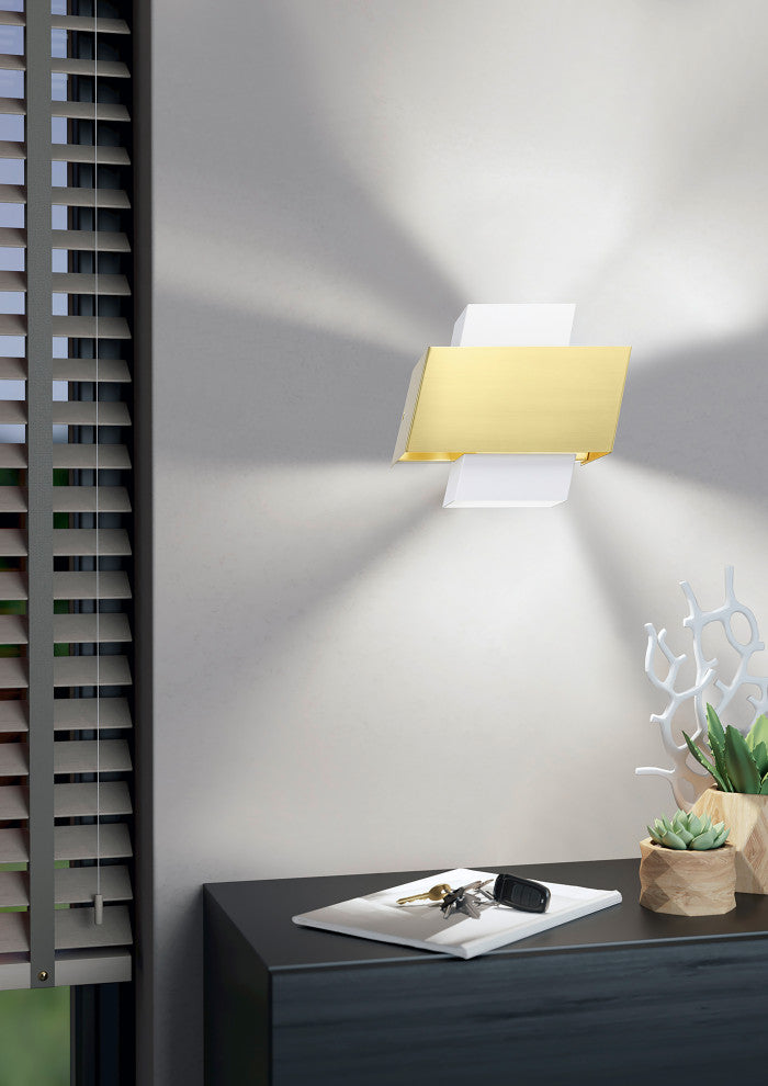 Timparpossa 1-Light Wall Light, White, Brushed Brass Finish