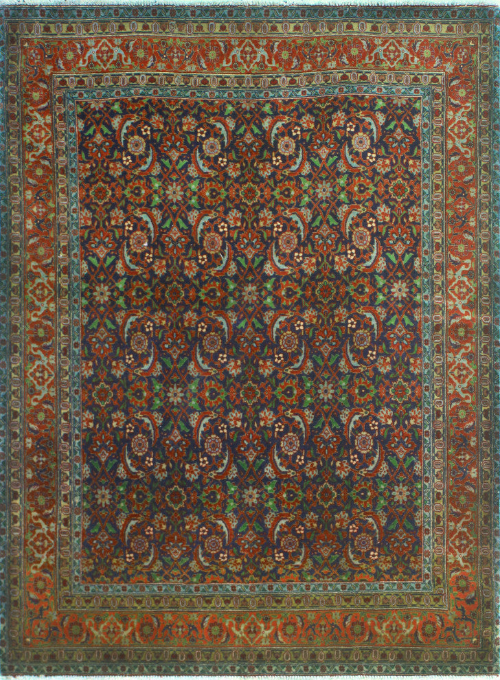 Fine Vintage Distressed Ebo Navy/Rust Rug, 4'9x6'2