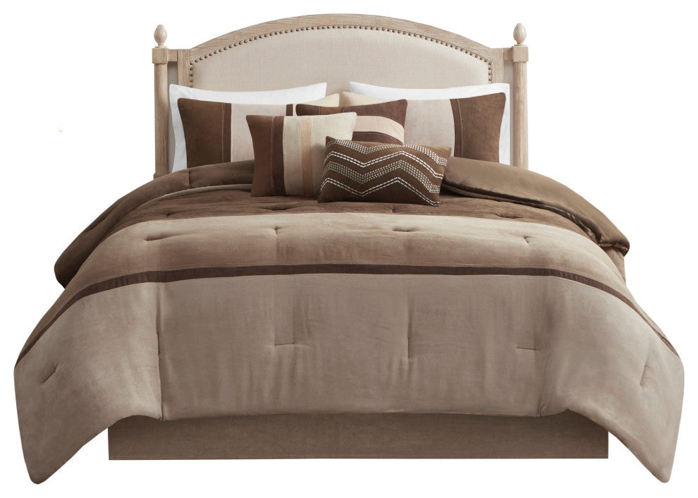 Madison Park Palisades Palizzate Suede 7-Piece Comforter Set, Black, Brown, King
