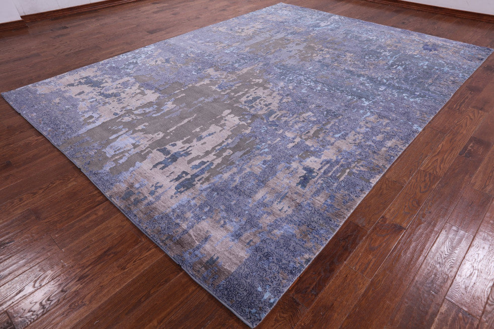 Modern Handmade Wool and Silk Rug 9' 0" X 12' 4" Q7240