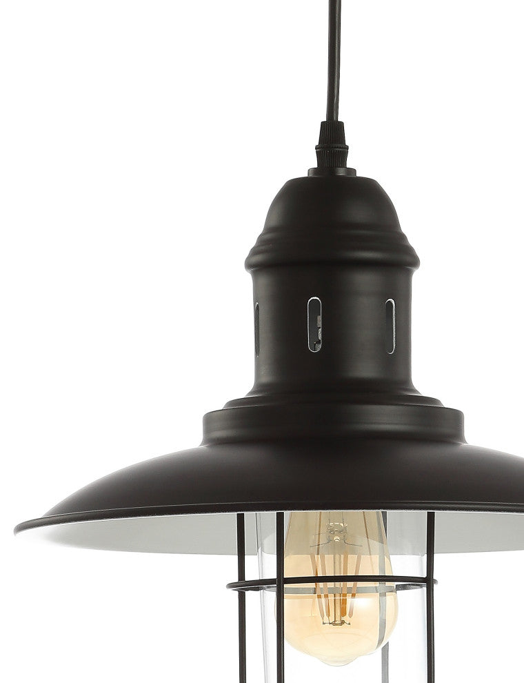 Deere 12" Adjustable Iron Cage Light LED Kitchen Pendant, Black by JONATHAN  Y