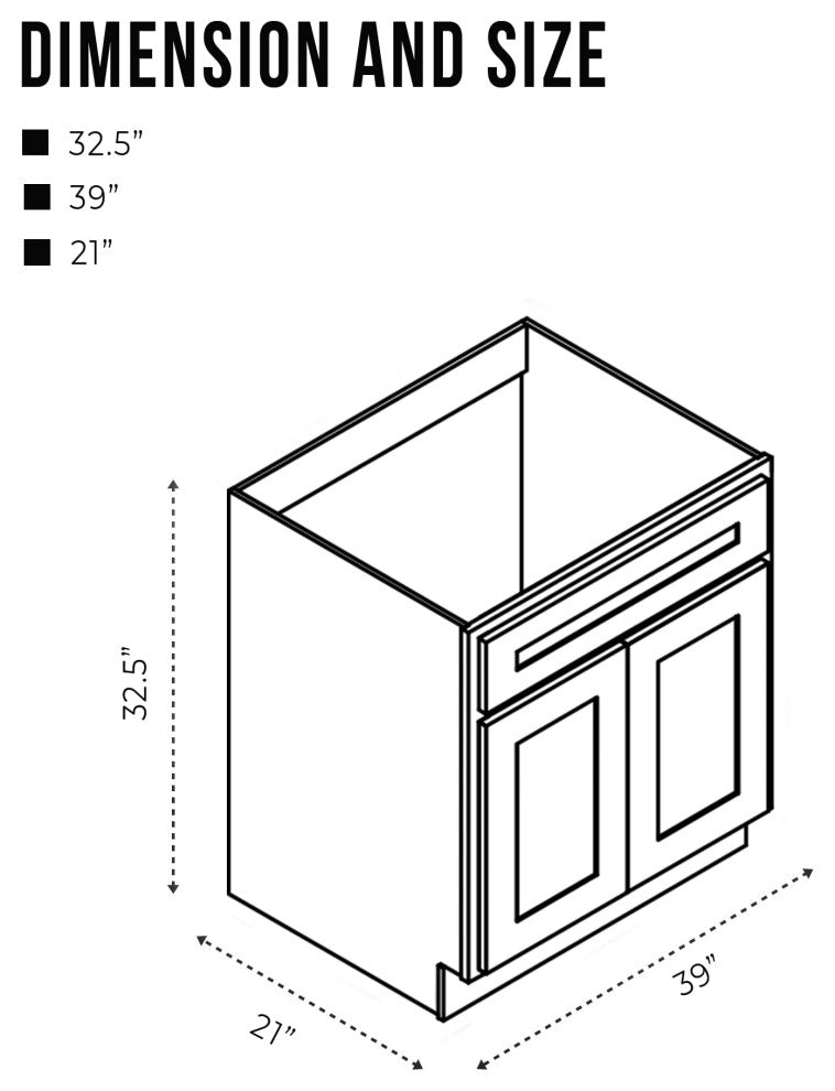 Vanity Art Vanity Base Cabinet, No Top, 39", White