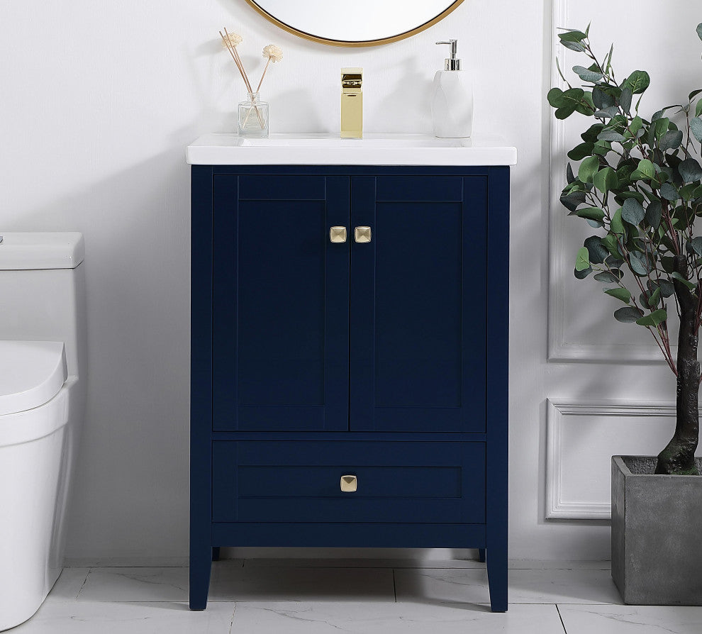 24" Single Bathroom Vanity Set, White, Blue, 24