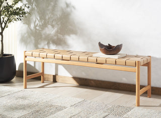 Safavieh Couture Devnie Woven Leather Bench, Tan/Natural