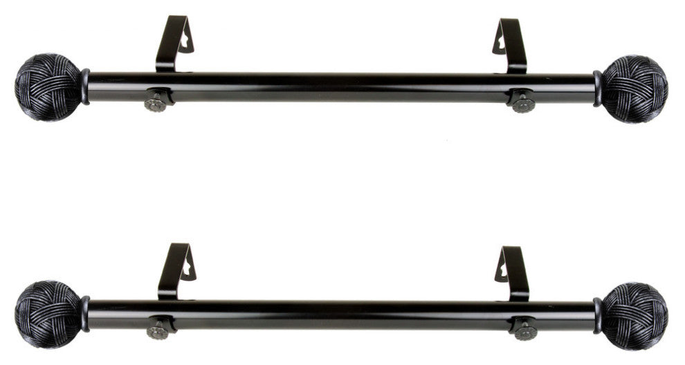 Zina 1" Diameter Side Curtain Rod 12-20" Long, Set of 2, Black