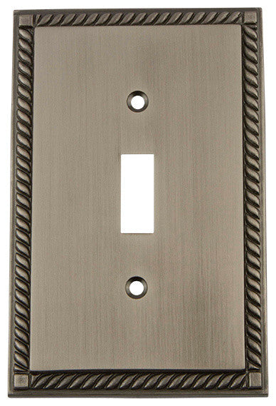 NW Rope Switch Plate With Single Toggle, Antique Pewter