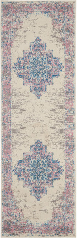 8' Pink Damask Power Loom Runner Rug
