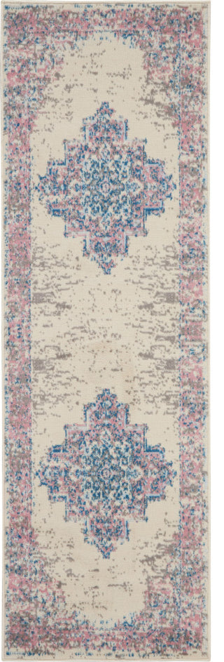 8' Pink Damask Power Loom Runner Rug