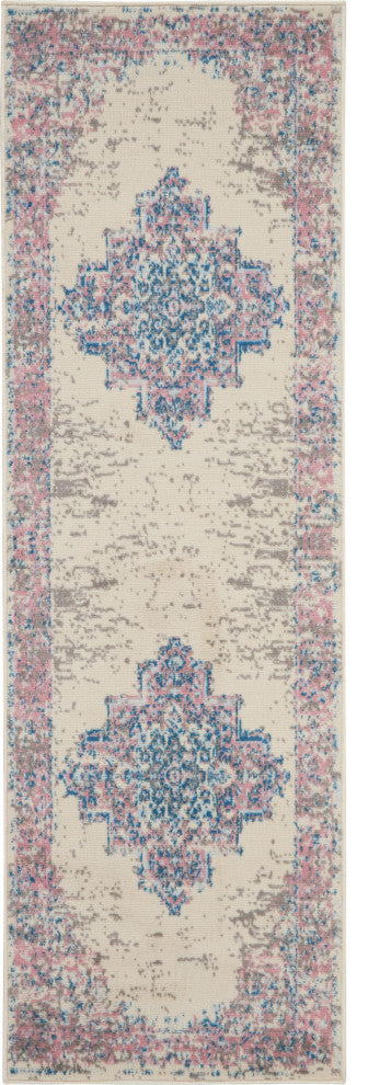 8' Pink Damask Power Loom Runner Rug