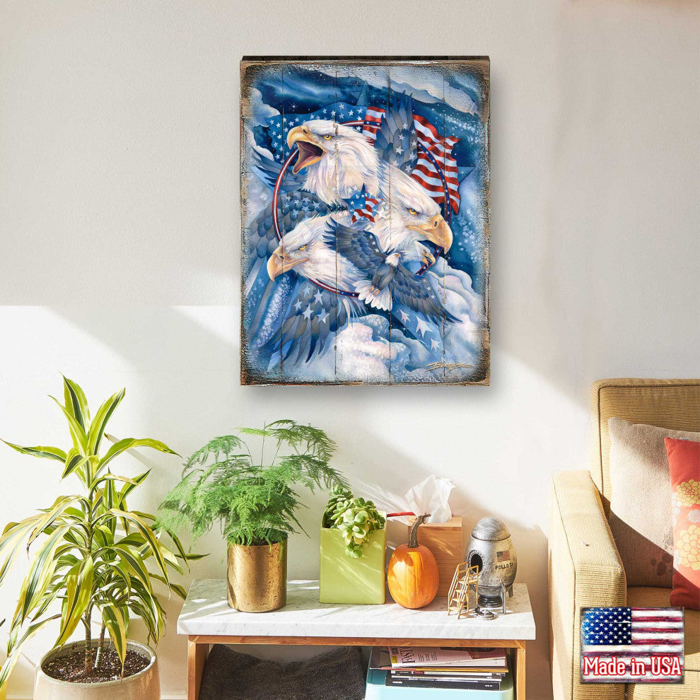 Allegiance American Patriotic Eagles Wooden Wall Art, Oversized 48x36
