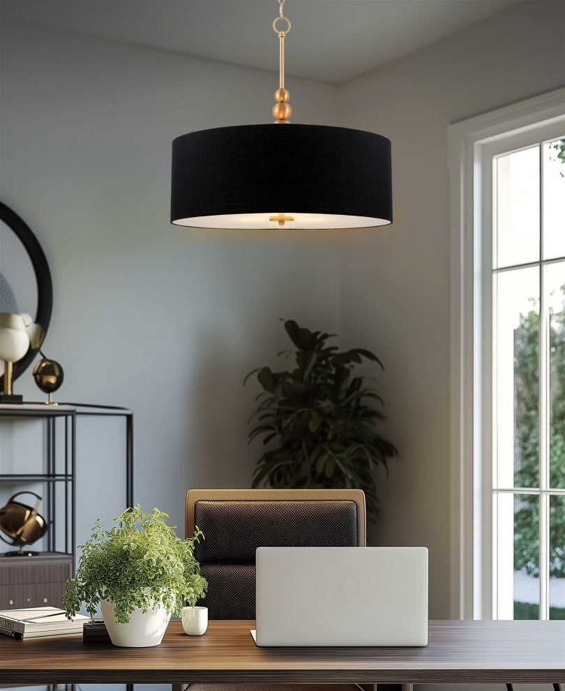Kira Home Adelade 22" Drum Pendant Chandelier, Black Fabric Shade, Glass