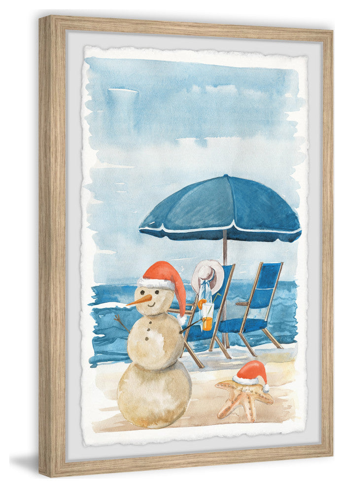"Sandy Snowman" Framed Painting Print, 30x45