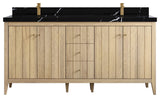 Atlanta Oak 72" Double Sink Bath Vanity, White 2" Calacatta Black
