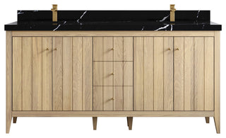 Atlanta Oak 72" Double Sink Bath Vanity, White 2" Calacatta Black