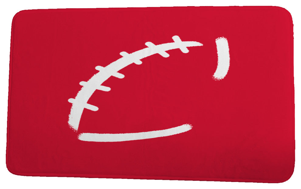 Goals, Gourds, and Gatherings Football Geometric Print Bath Mat, Red, 21"x34"