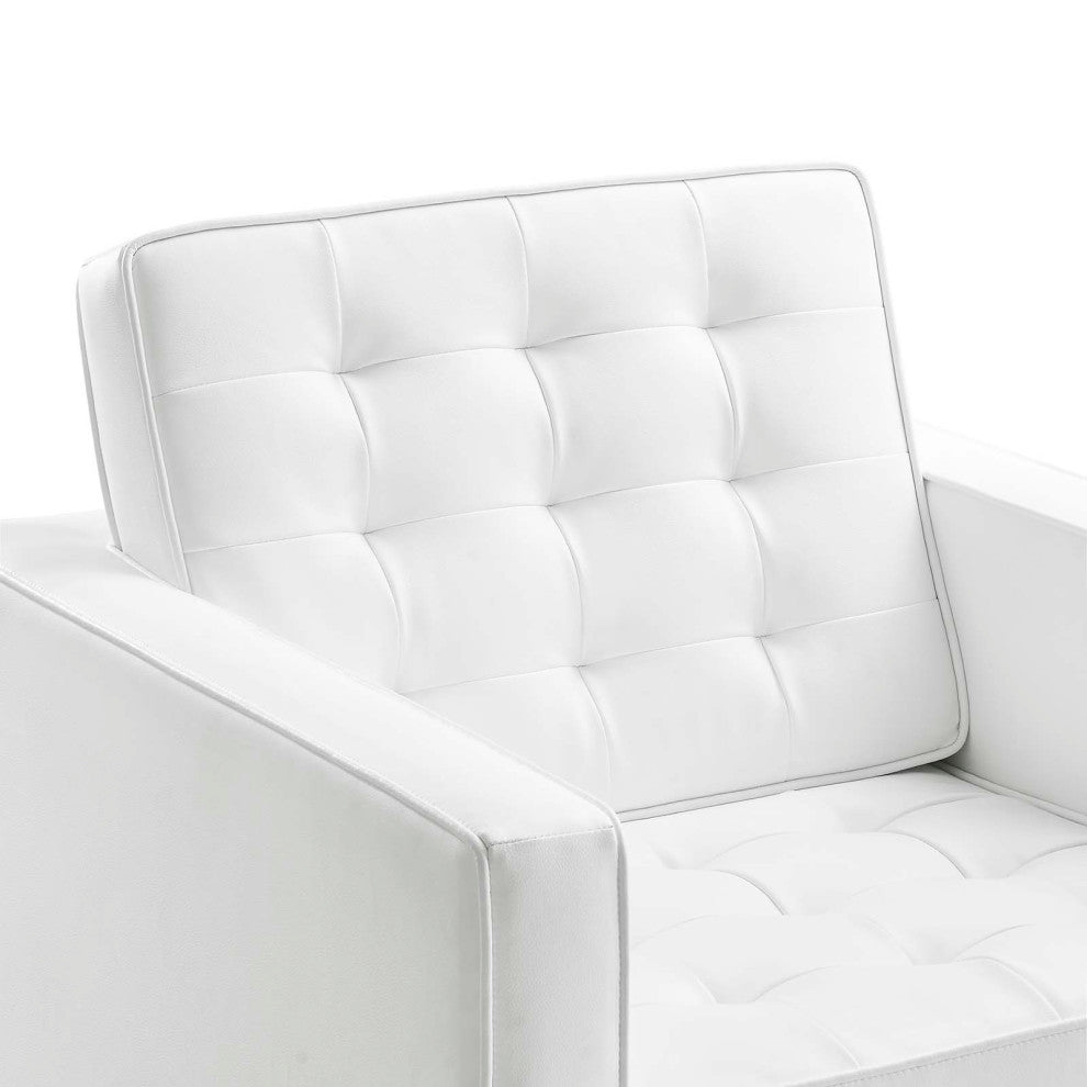 Modern Lounge Accent Side Chair Armchair, Faux Vinyl Leather, Black Silver, White