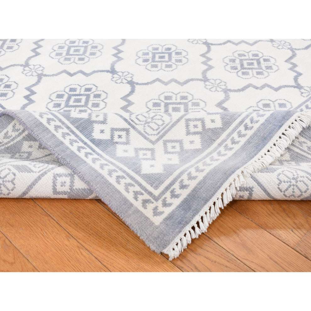 Ivory Agra Mughal Dynasty Design Cotton Hand Knotted Oriental Rug 8'1"x10'2"