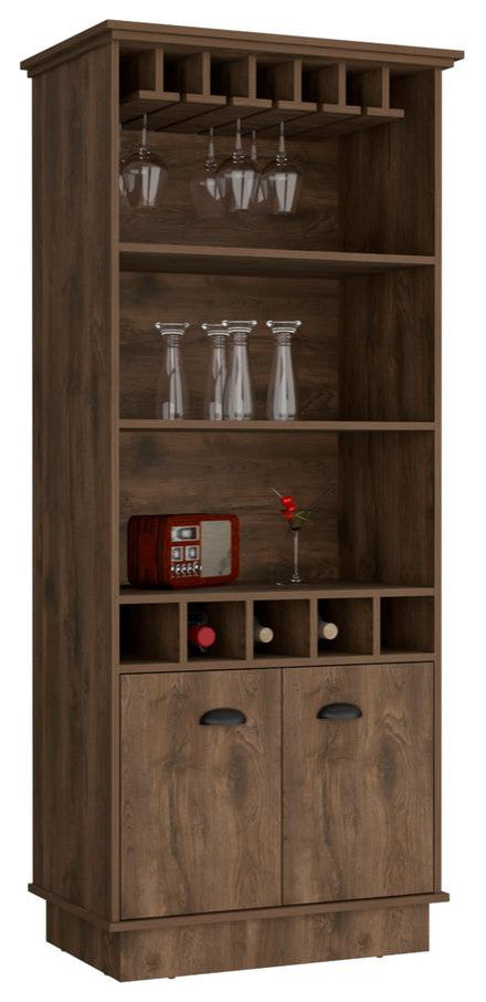 70H Bar Cabinet with Wine Rack, Upper Glass Cabinet