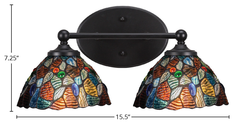 Capri 2-Light Bath Bar, Matte Black/Blue Mosaic Art