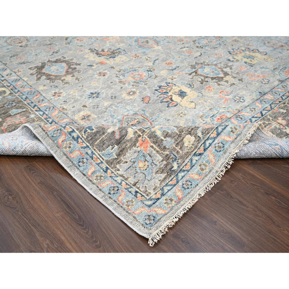 Harbor Gray Hand Knotted Supple Oushak Wool Oversized Rug, 12'x17'9"