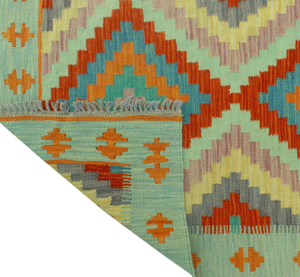 Sangat Kilim Curley Red/Light Green Runner, 2'9x8'3