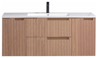 Fiore Wall Mount Modern Bathroom Vanity, Oakwood, 48", Single Sink