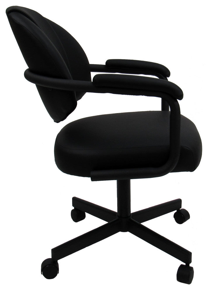 Glass Dinette Set M-70 Swivel Caster Chairs, Black Vinyl - Black
