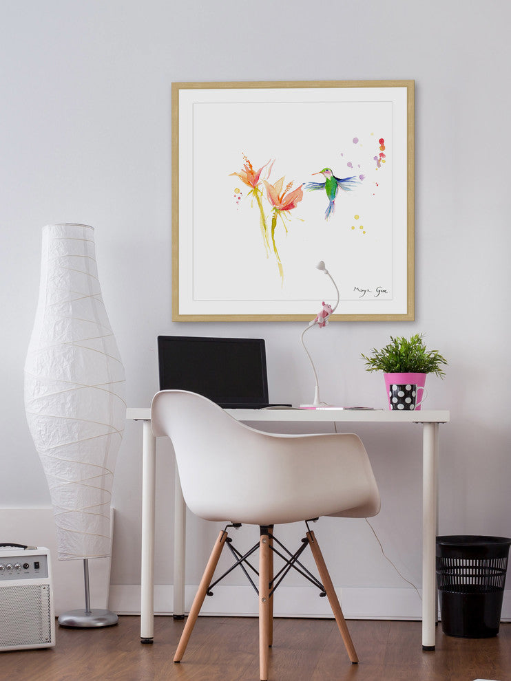 Marmont Hill, "Green Hummingbird" by Maya Gur Framed Painting Print, 12x12