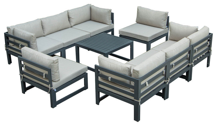 Chelsea 9-Piece Outdoor Patio Sectional With Coffee Table Set, Beige