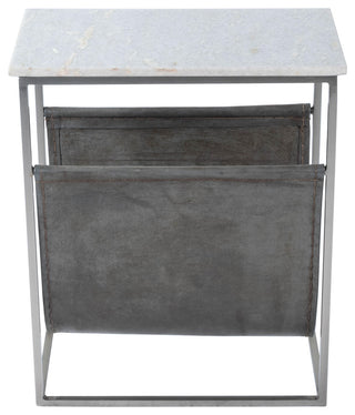 Edie Marble and Leather Magazine Side Table, Off-White