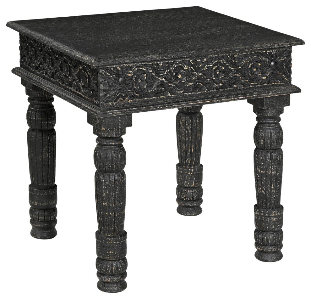 Wiley Carved Edge End Table, Black, Mango Wood