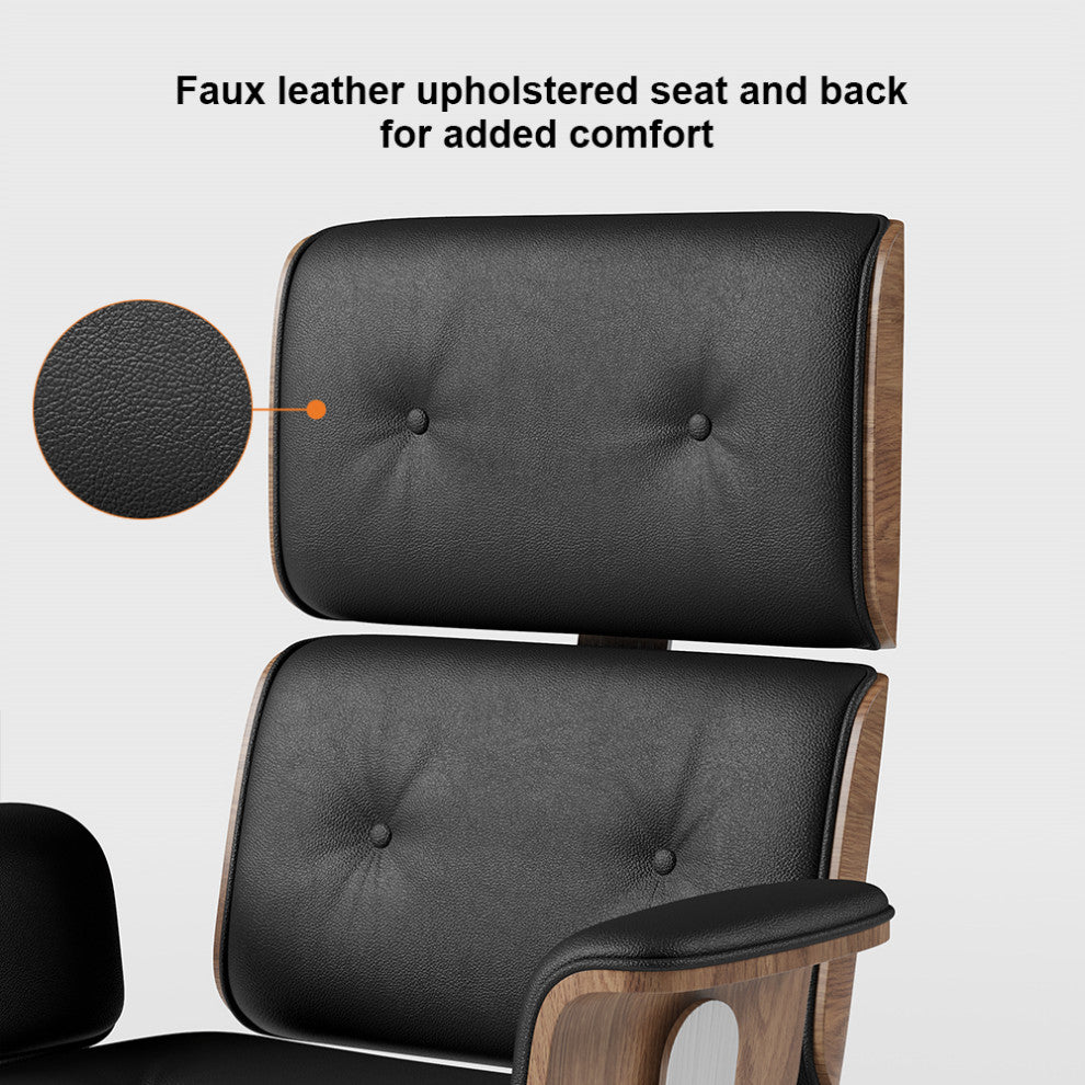 Black Home Office Chair Swivel Upholstered Wooden Desk Chair Adjustable Height, Black