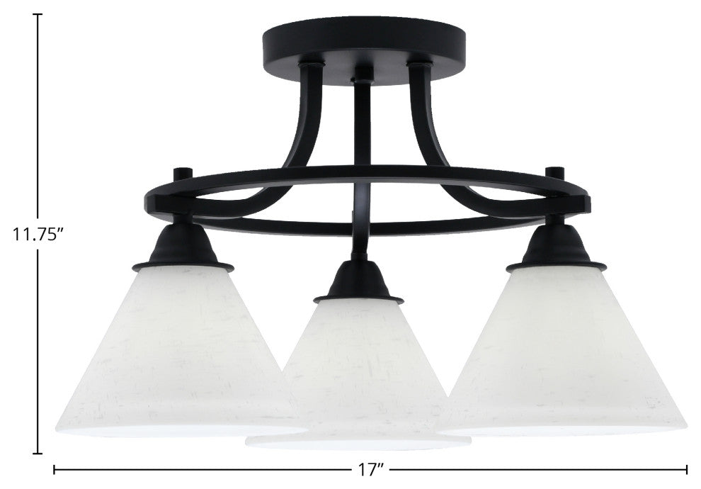Paramount 3-Light Semi-Flush Light, Matte Black, 7" White Muslin Glass