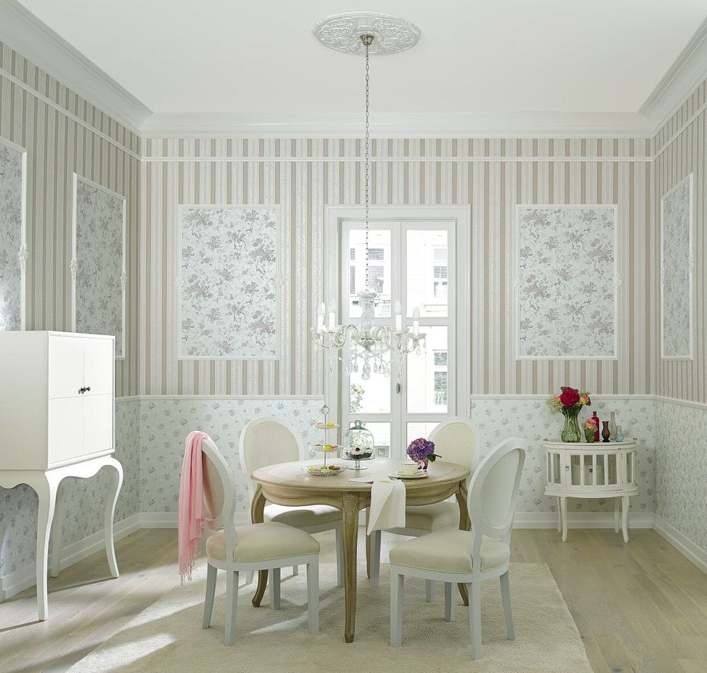 Classic Moments, Romantic Renaissance Striped Damask Cream Wallpaper Sample