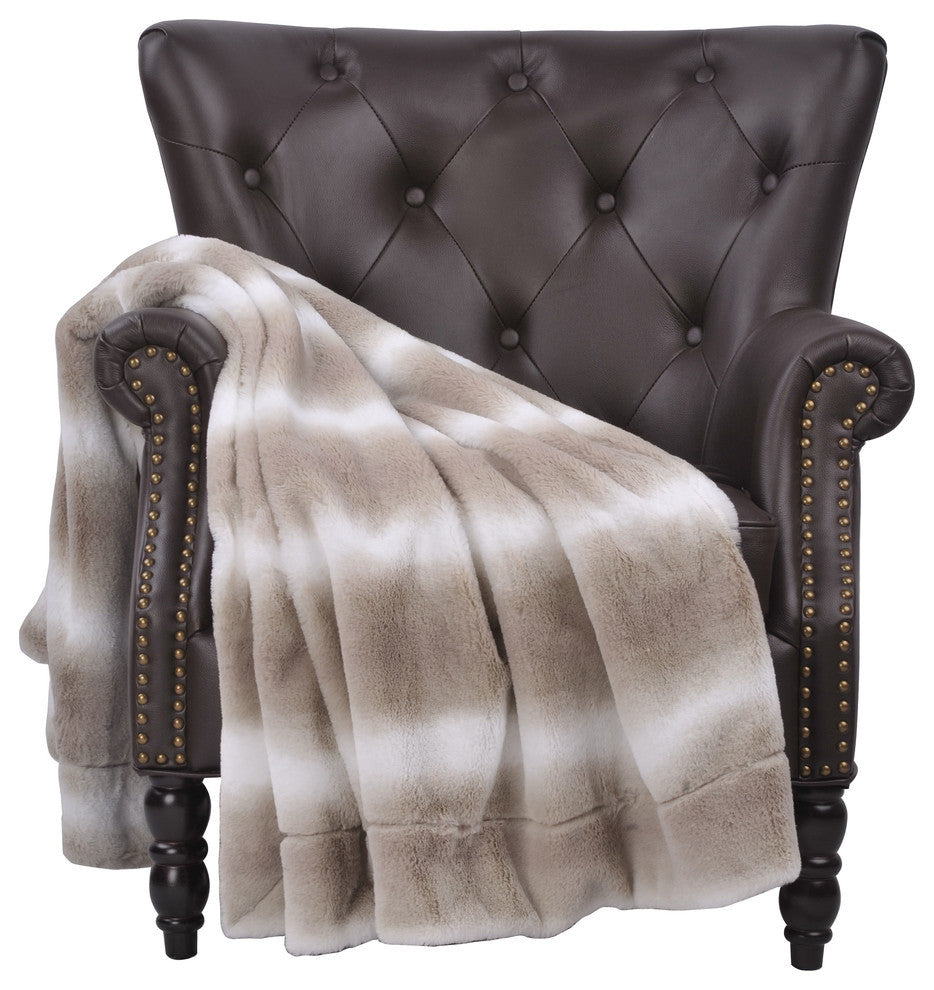 Beckie Stripe Faux Fur Throw Blanket With Micromink Back, Pure Cashmere, 50"x60"