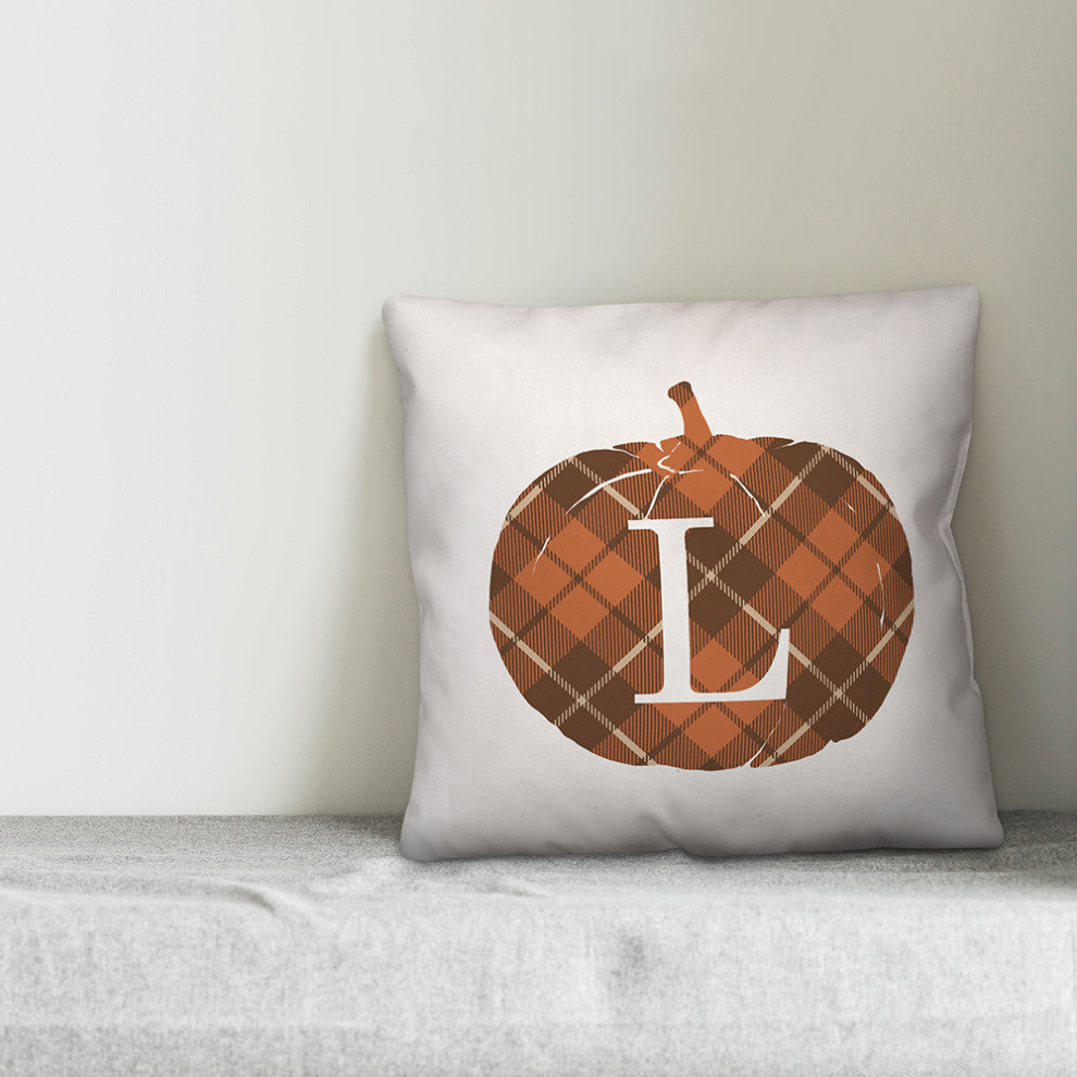 Plaid Pumpkin Monogram L 18x18 Spun Poly Pillow