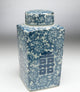 Antiqued Pale Green and Blue Square Jar With Lid