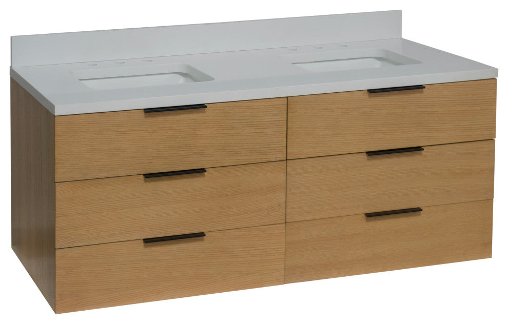Oslo 60" Floating Wall Mounted Bathroom Vanity, Blonde, Matte White, Double