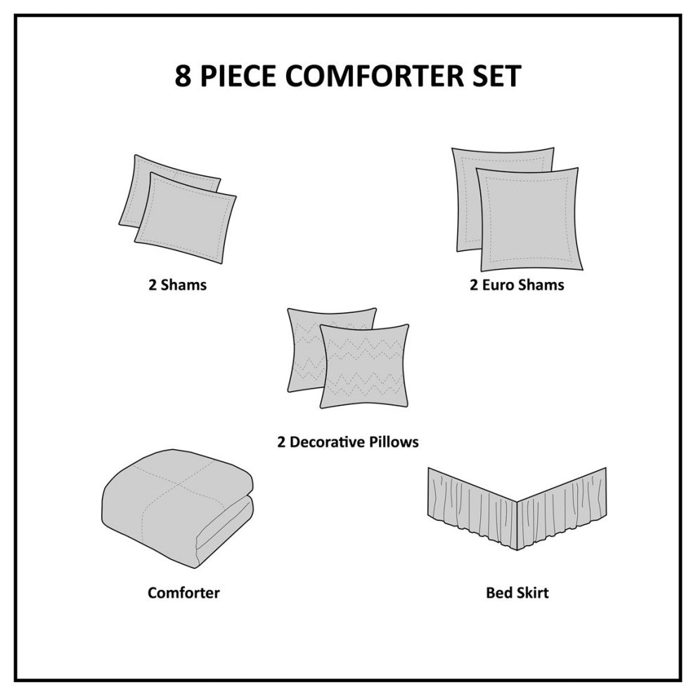 510 Design Ramsey Embroidered 8 Piece Comforter Set, Neutral, King